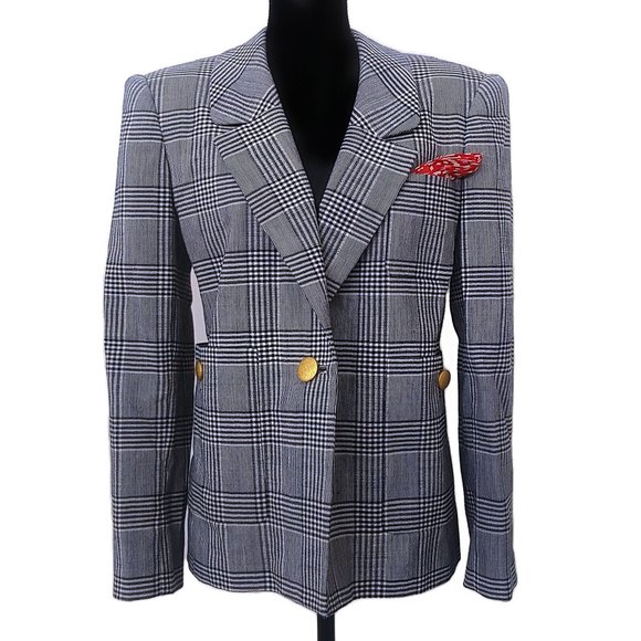 Vintage David Hayes Bonwit Teller Plaid Preppy Dark Academia Plaid Blazer Jacket - Picture 2 of 8